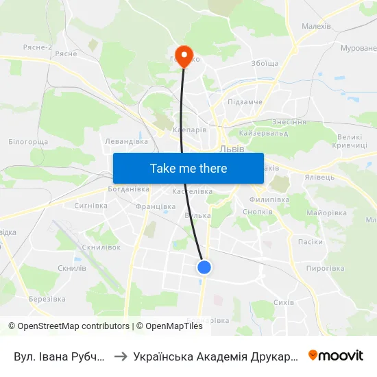 Вул. Івана Рубчака to Українська Академія Друкарства map