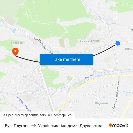Вул. Плугова to Українська Академія Друкарства map