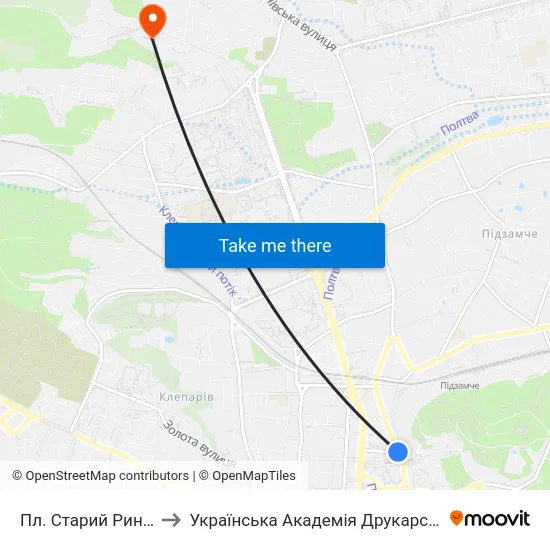 Пл. Старий Ринок to Українська Академія Друкарства map