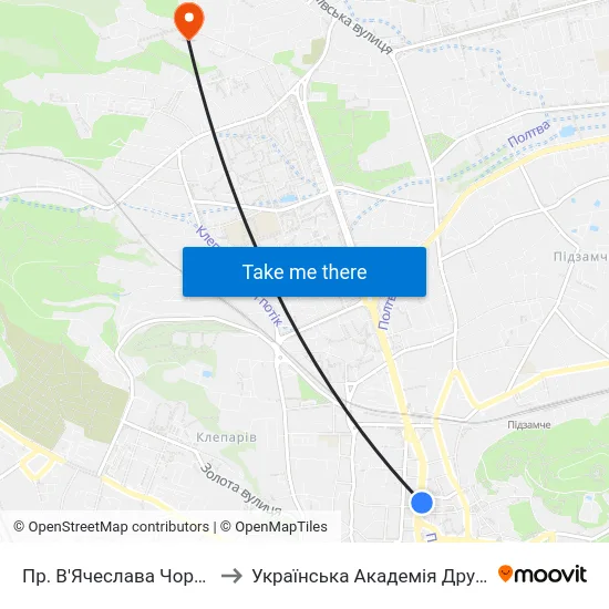 Пр. В'Ячеслава Чорновола to Українська Академія Друкарства map