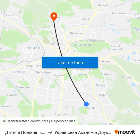 Дитяча Поліклініка №4 to Українська Академія Друкарства map