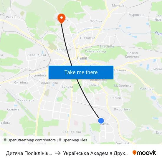 Дитяча Поліклініка №4 to Українська Академія Друкарства map