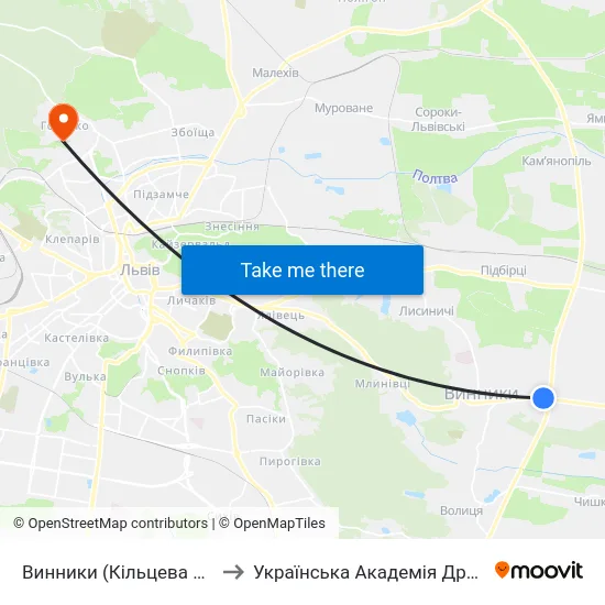 Винники (Кільцева Дорога) to Українська Академія Друкарства map