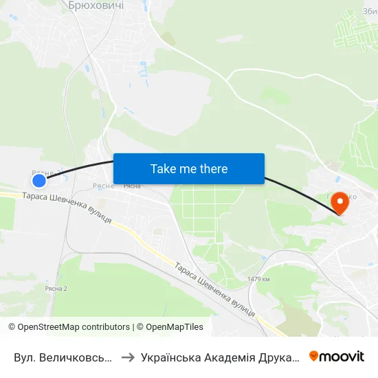 Вул. Величковського to Українська Академія Друкарства map