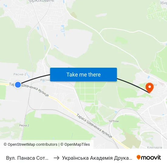 Вул. Панаса Сотника to Українська Академія Друкарства map
