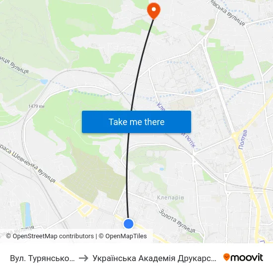 Вул. Турянського to Українська Академія Друкарства map