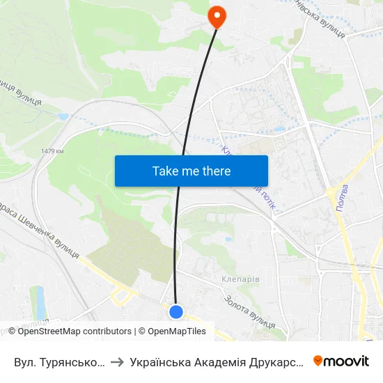 Вул. Турянського to Українська Академія Друкарства map