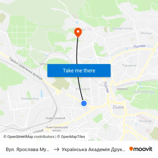 Вул. Ярослава Мудрого to Українська Академія Друкарства map