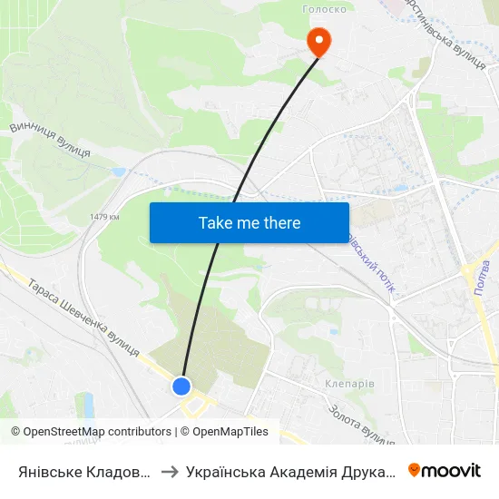 Янівське Кладовище to Українська Академія Друкарства map