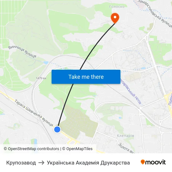 Крупозавод to Українська Академія Друкарства map