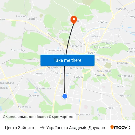 Центр Зайнятості to Українська Академія Друкарства map