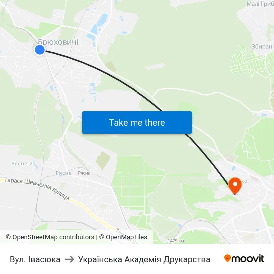 Вул. Івасюка to Українська Академія Друкарства map