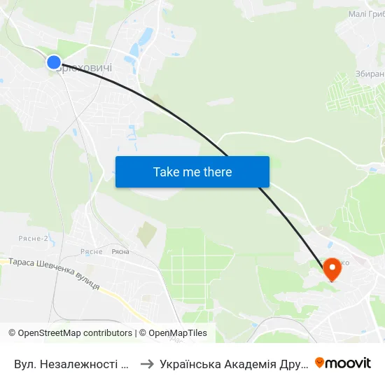 Вул. Незалежності України to Українська Академія Друкарства map