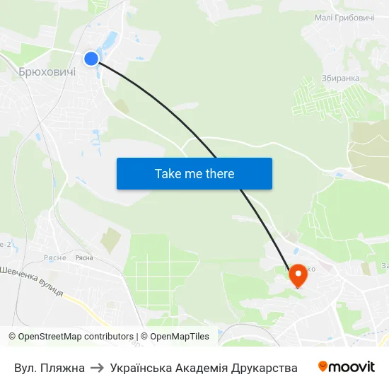 Вул. Пляжна to Українська Академія Друкарства map