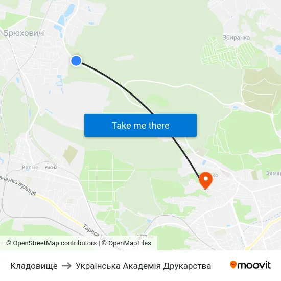 Кладовище to Українська Академія Друкарства map