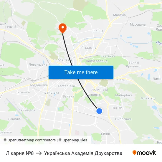 Лікарня №8 to Українська Академія Друкарства map