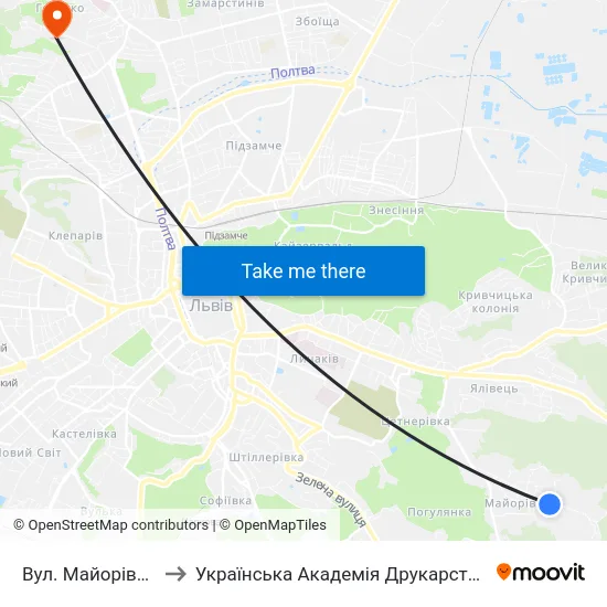 Вул. Майорівка to Українська Академія Друкарства map