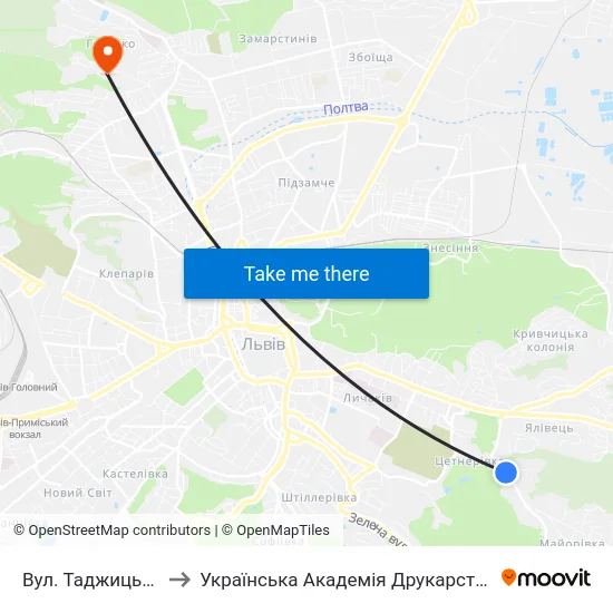 Вул. Таджицька to Українська Академія Друкарства map