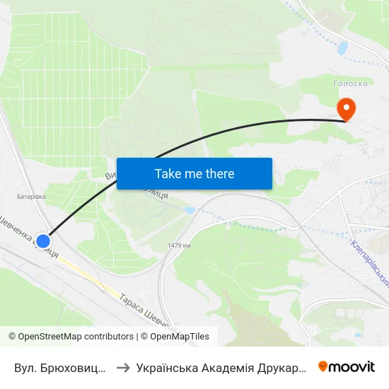 Вул. Брюховицька to Українська Академія Друкарства map