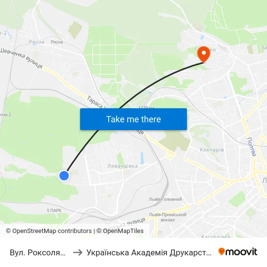 Вул. Роксоляни to Українська Академія Друкарства map