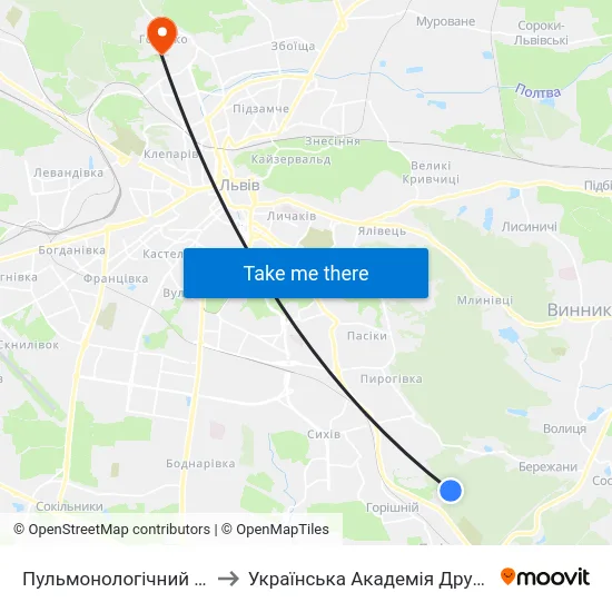 Пульмонологічний Центр to Українська Академія Друкарства map