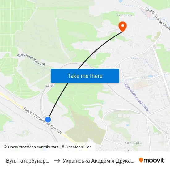 Вул. Татарбунарська to Українська Академія Друкарства map