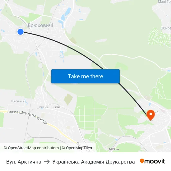 Вул. Арктична to Українська Академія Друкарства map