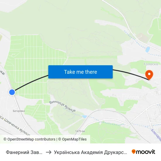 Фанерний Завод to Українська Академія Друкарства map