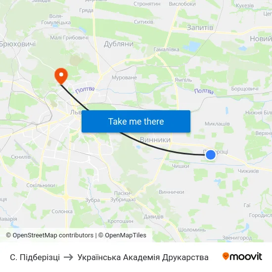 С. Підберізці to Українська Академія Друкарства map