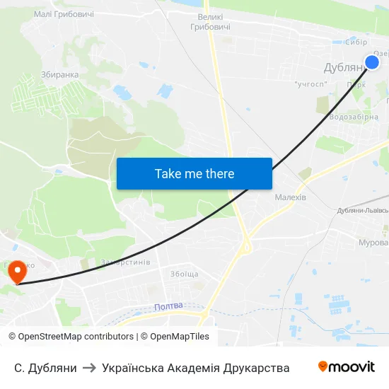 С. Дубляни to Українська Академія Друкарства map