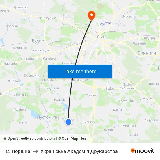 С. Поршна to Українська Академія Друкарства map