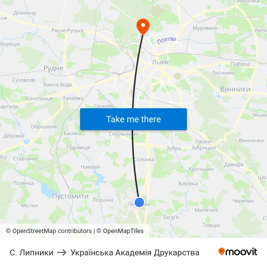 С. Липники to Українська Академія Друкарства map