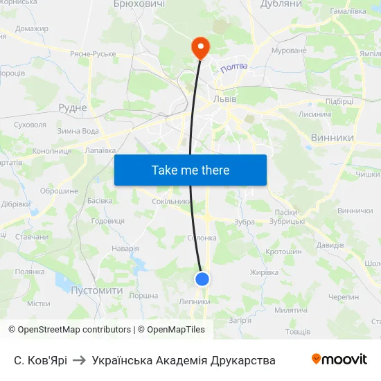 С. Ков'Ярі to Українська Академія Друкарства map