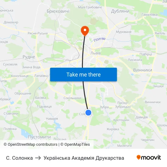 С. Солонка to Українська Академія Друкарства map