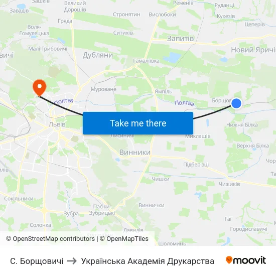 С. Борщовичі to Українська Академія Друкарства map