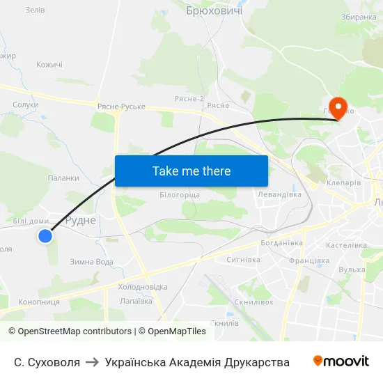 С. Суховоля to Українська Академія Друкарства map