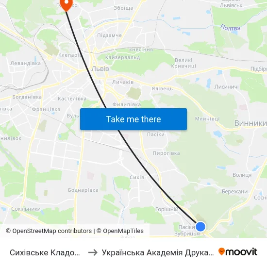 Сихівське Кладовище to Українська Академія Друкарства map