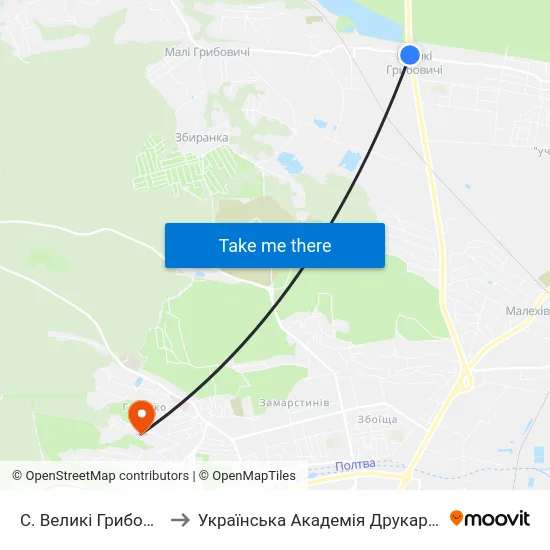 С. Великі Грибовичі to Українська Академія Друкарства map