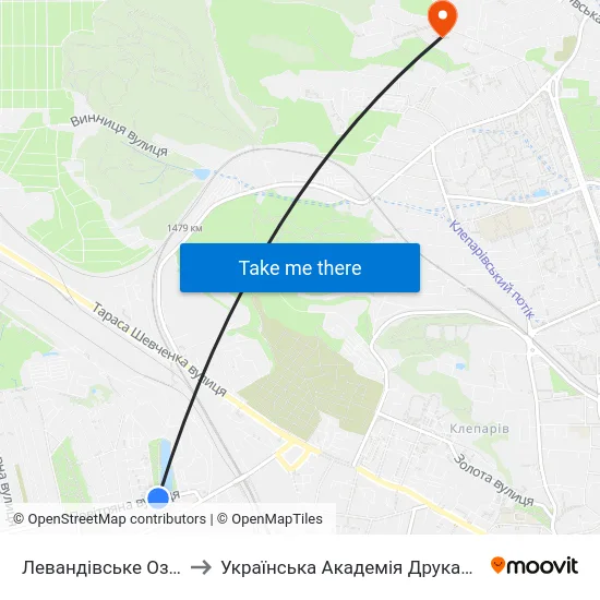 Левандівське Озеро to Українська Академія Друкарства map