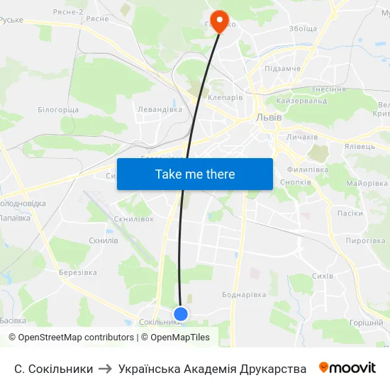 С. Сокільники to Українська Академія Друкарства map