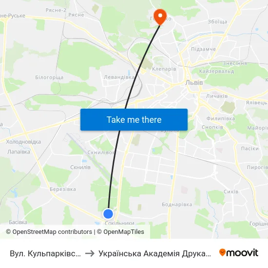Вул. Кульпарківська to Українська Академія Друкарства map