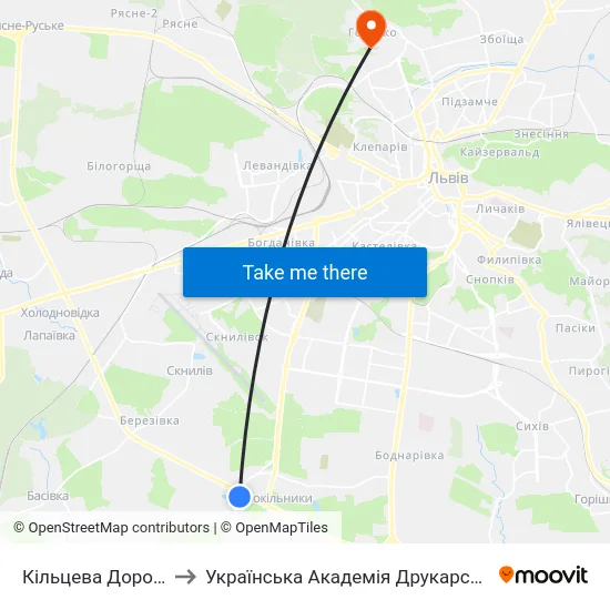 Кільцева Дорога to Українська Академія Друкарства map
