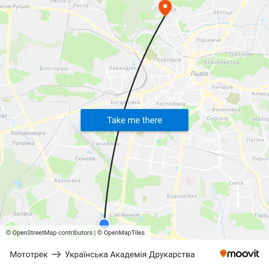 Мототрек to Українська Академія Друкарства map