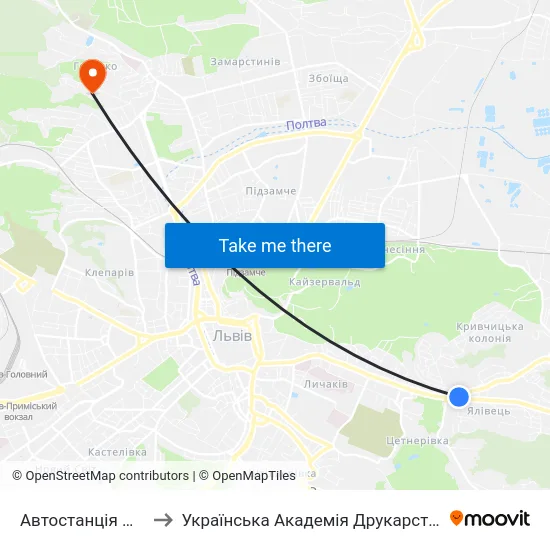 Автостанція №6 to Українська Академія Друкарства map