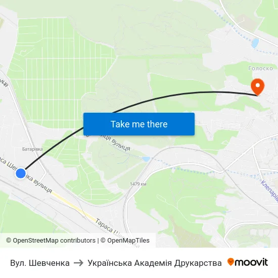 Вул. Шевченка to Українська Академія Друкарства map