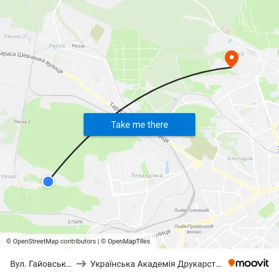 Вул. Гайовської to Українська Академія Друкарства map
