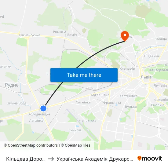 Кільцева Дорога to Українська Академія Друкарства map