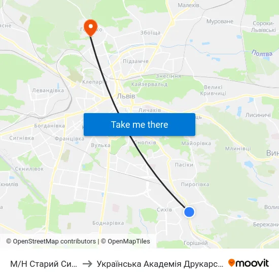 М/Н Старий Сихів to Українська Академія Друкарства map