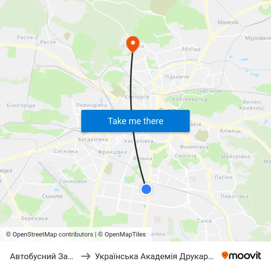 Автобусний Завод to Українська Академія Друкарства map