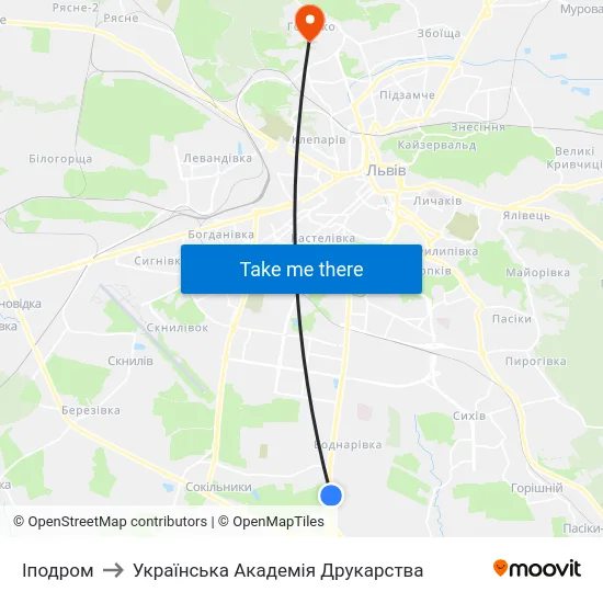 Іподром to Українська Академія Друкарства map